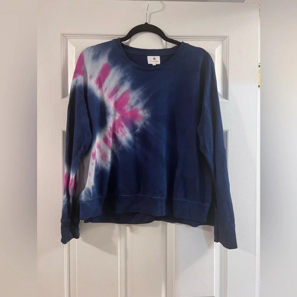 Sundry Anthropologie Navy Blue Pink Tie Dye Crewneck Sweatshirt Sweater Size 1 - Picture 5 of 7